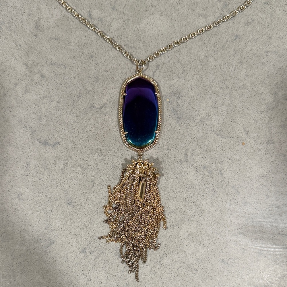 Kendra Scott Gold Tassel Pendant Necklace with Blue-Purple Stone
